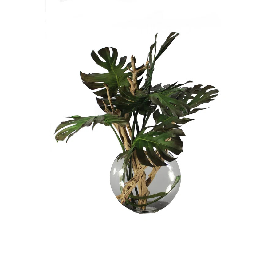 Moon Vase with Monstera Leaf and Driftwood