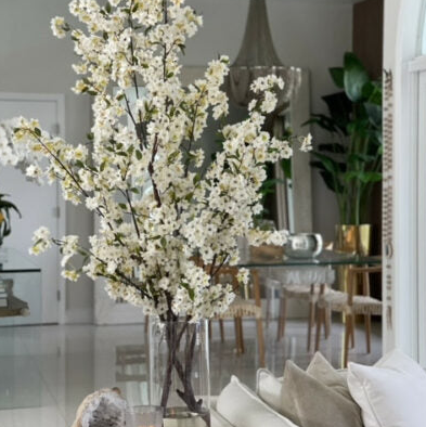 Cherry blossoms in a 40 cm glass cylinder.