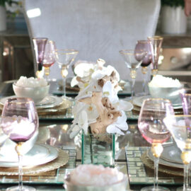 24″ Casa Moderna Glass Plate Planter with white orchids