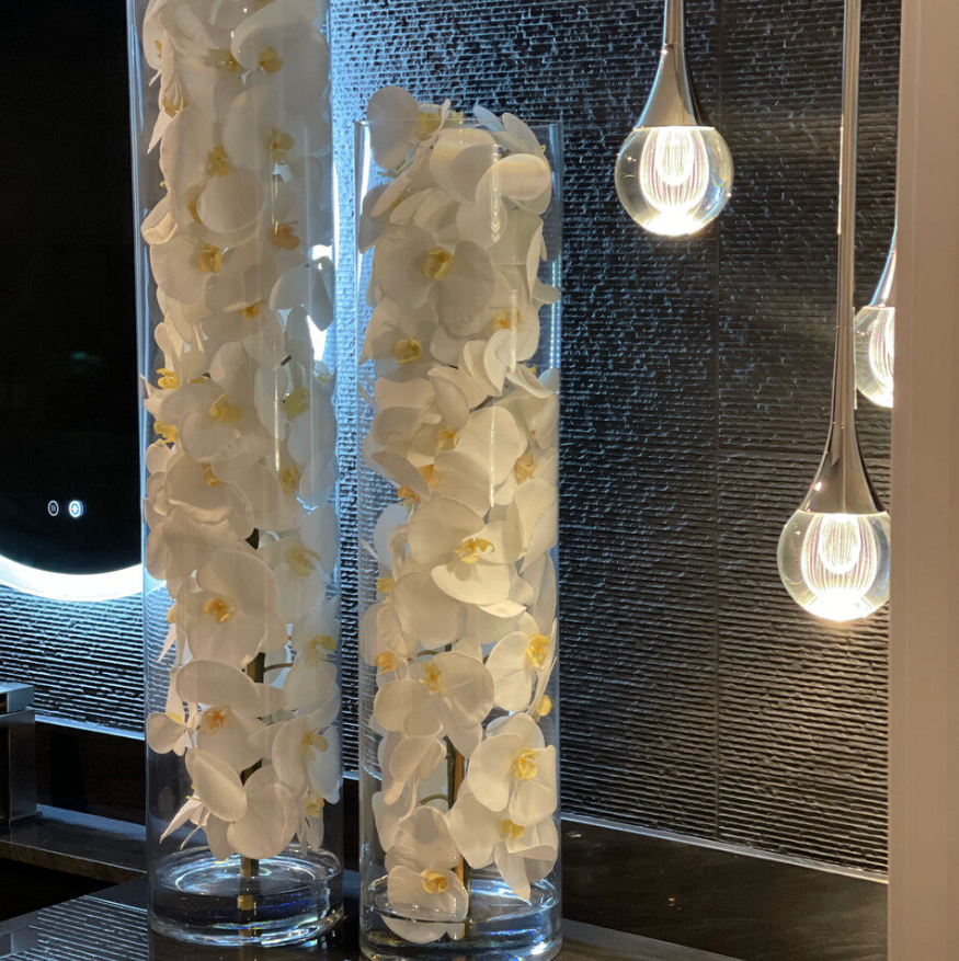 Glass Cylinder with White Phalaenopsis Orchids