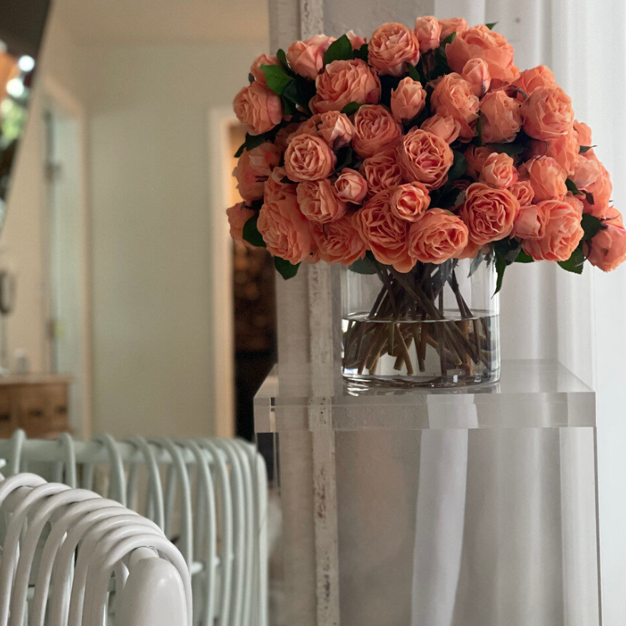 Clear Glass Cylinder Vase with English Roses