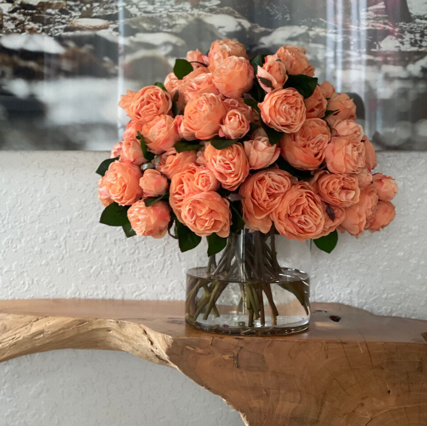 Clear Glass Cylinder Vase with English Roses