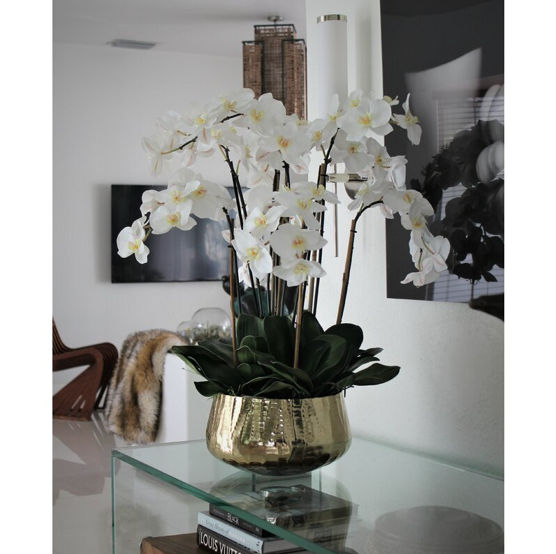 Phalaenopsis Orchids Floral Arrangement in Gold Planter