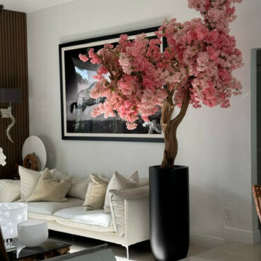 Matte Black St. Tropez Planter with Custom-Made Pink Cherry Blossom Tree