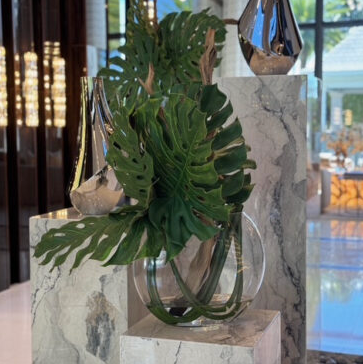 Moon Vase with Monstera Leaf and Driftwood