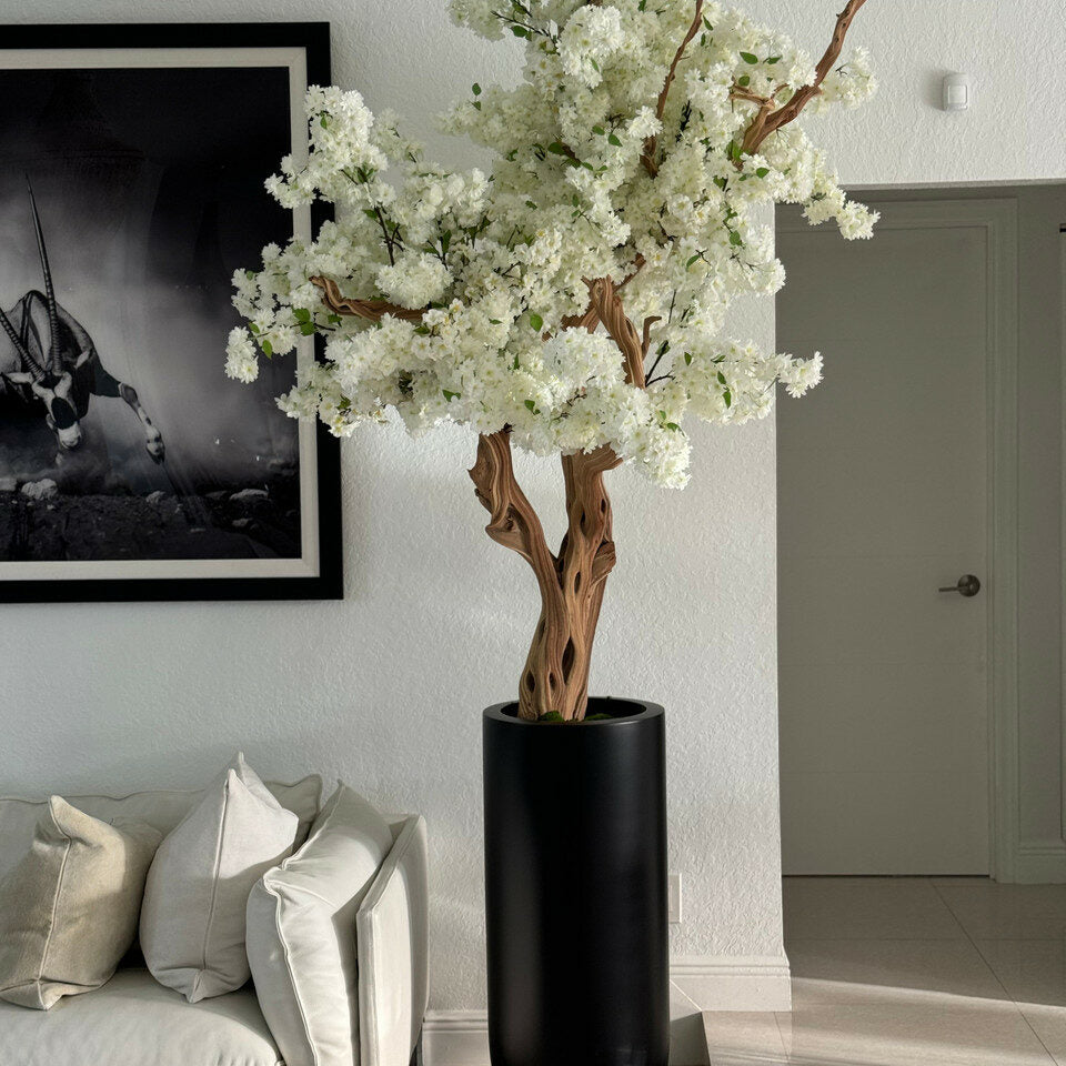 Matte Black St. Tropez Planter with Custom Made White Cherry Blossom Tree