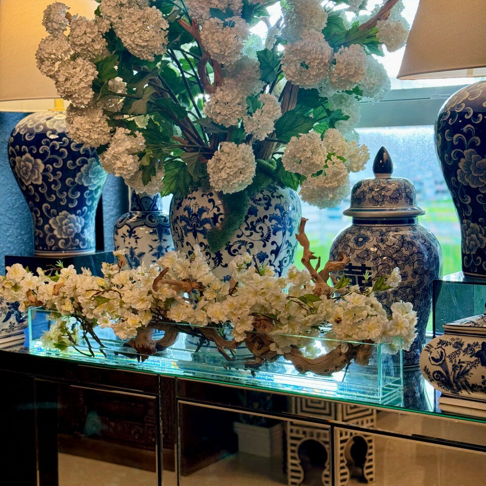 Casa Moderna Glass Planter with Cherry Blossoms