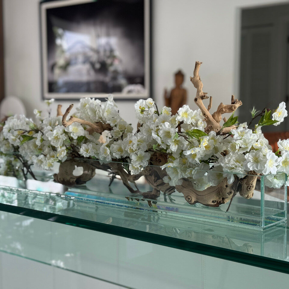 Casa Moderna Glass Planter with Cherry Blossoms