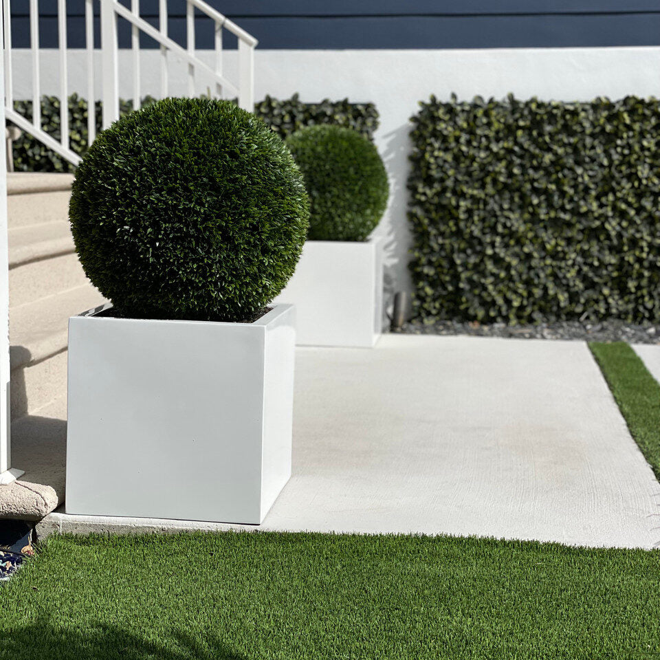 Medium Block Fiberglass Planter with 20″ Topiary