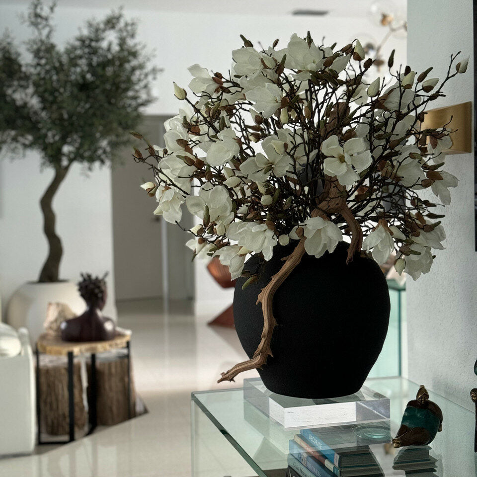 Black Konos Vase with White Magnolias
